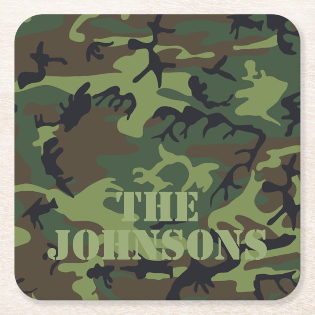 Posavasos Cuadrado De Papel Camuflaje Personalizado (Anverso)