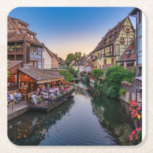 Posavasos Cuadrado De Papel Canal de agua de flores de Alsacia Francia