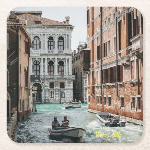 Posavasos Cuadrado De Papel Canal de Barco de Venecia