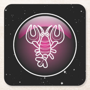 Posavasos Cuadrado De Papel Cáncer zodiaco morado