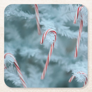 Posavasos Cuadrado De Papel Candy Cane en el árbol