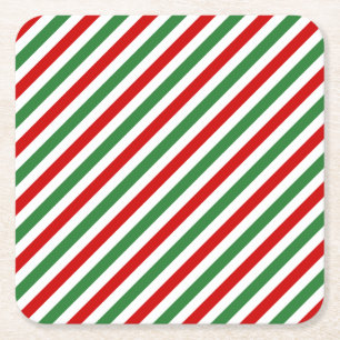 Posavasos Cuadrado De Papel Candy Cane Navidades Strips Red Green