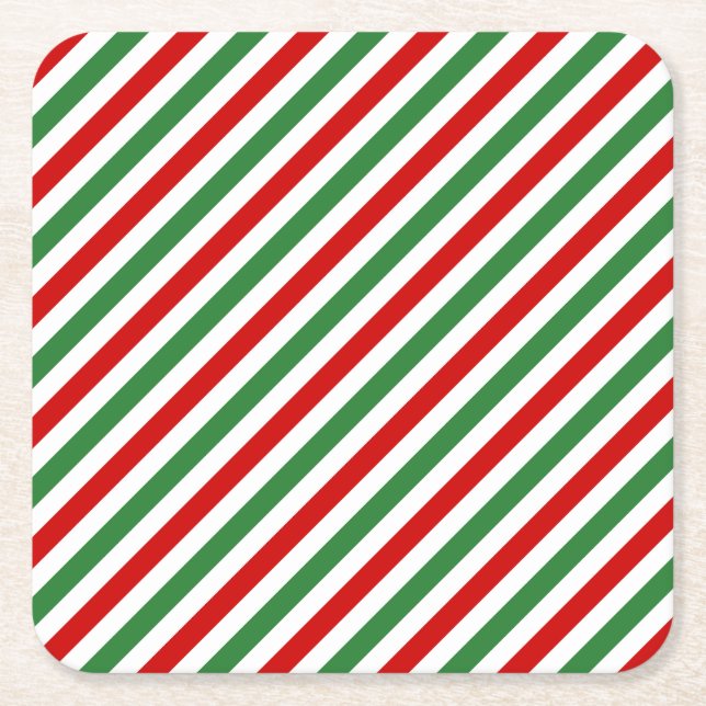 Posavasos Cuadrado De Papel Candy Cane Navidades Strips Red Green (Anverso)