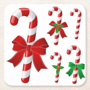 Posavasos Cuadrado De Papel Candy Canes