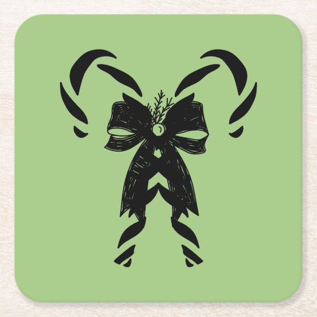 Posavasos Cuadrado De Papel Candy Canes with Pine Needles & Bow (Anverso)