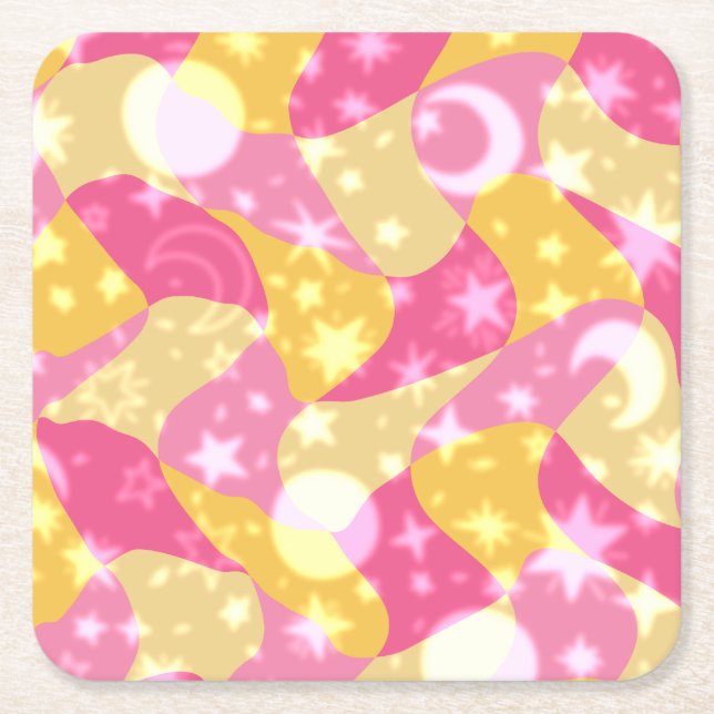 Posavasos Cuadrado De Papel Candy Swirls Celestiales (Anverso)