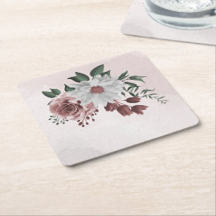 Posavasos Cuadrado De Papel canela rosa rosa floral blanca