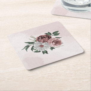 Posavasos Cuadrado De Papel canela rosa rosa floral blanca