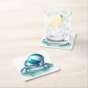 Posavasos Cuadrado De Papel Cangrejo azul