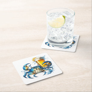 Posavasos Cuadrado De Papel Cangrejo azul