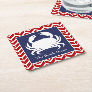 Posavasos Cuadrado De Papel Cangrejo Rojo Blanco y Azul Personaliza Fiesta Náu