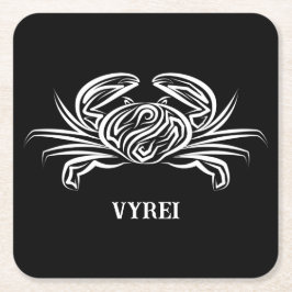 Posavasos Cuadrado De Papel Cangrejo tribal blanco y negro