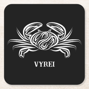 Posavasos Cuadrado De Papel Cangrejo tribal blanco y negro