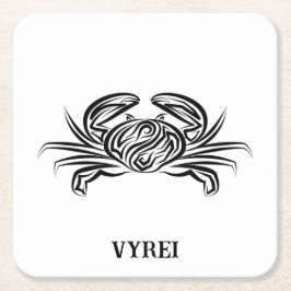 Posavasos Cuadrado De Papel Cangrejo tribal blanco y negro