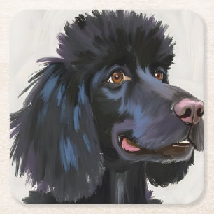 Posavasos Cuadrado De Papel Caniche Negro Pintura de Mascota Acuarela Perro