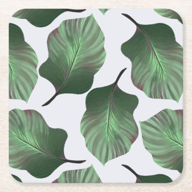 Posavasos Cuadrado De Papel Canna Tropicanna Tropical Leaves, Verde (Anverso)