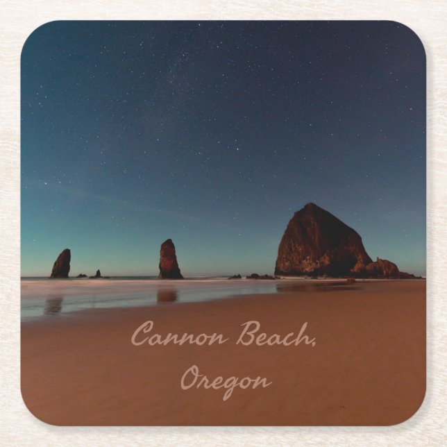 Posavasos Cuadrado De Papel Cannon Beach Oregon Haystack Rock (Anverso)