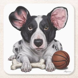 Posavasos Cuadrado De Papel Cañón visto con baloncesto y hueso