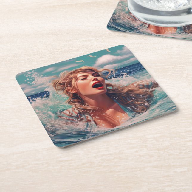 Posavasos Cuadrado De Papel Cantando en la lluvia (En perspectiva)