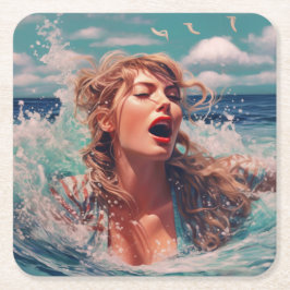 Posavasos Cuadrado De Papel Cantando en la lluvia