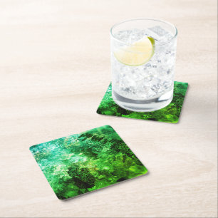 Posavasos Cuadrado De Papel Capas de cristales verdes