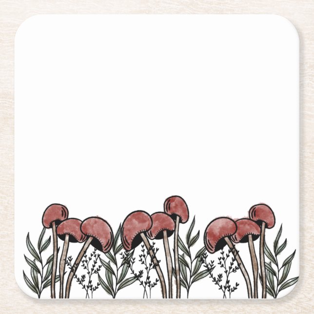 Posavasos Cuadrado De Papel Capas de hongos rojos (Anverso)