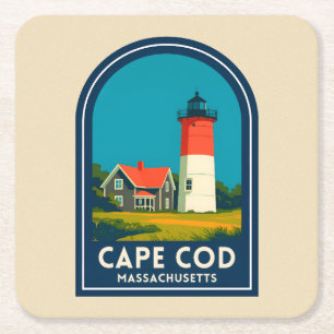 Posavasos Cuadrado De Papel Cape Cod Vintage Viajes Faro Nauset Retro