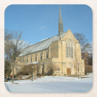 Posavasos Cuadrado De Papel Capilla Harbison en invierno en el Grove City Coll