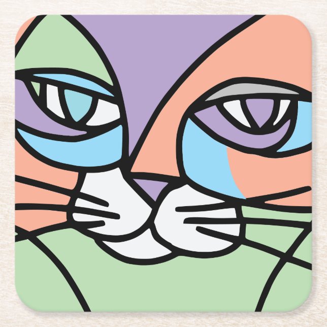 Posavasos Cuadrado De Papel Cara de gato (Anverso)