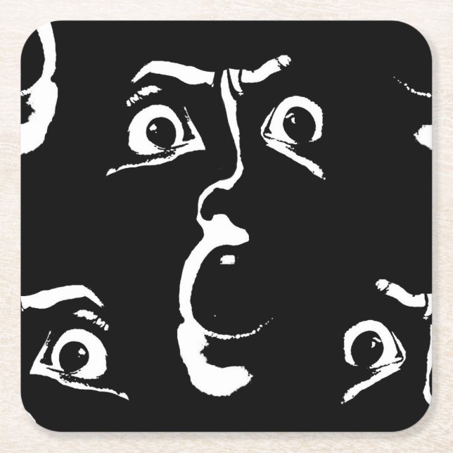 Posavasos Cuadrado De Papel cara de horror en blanco y negro (Anverso)