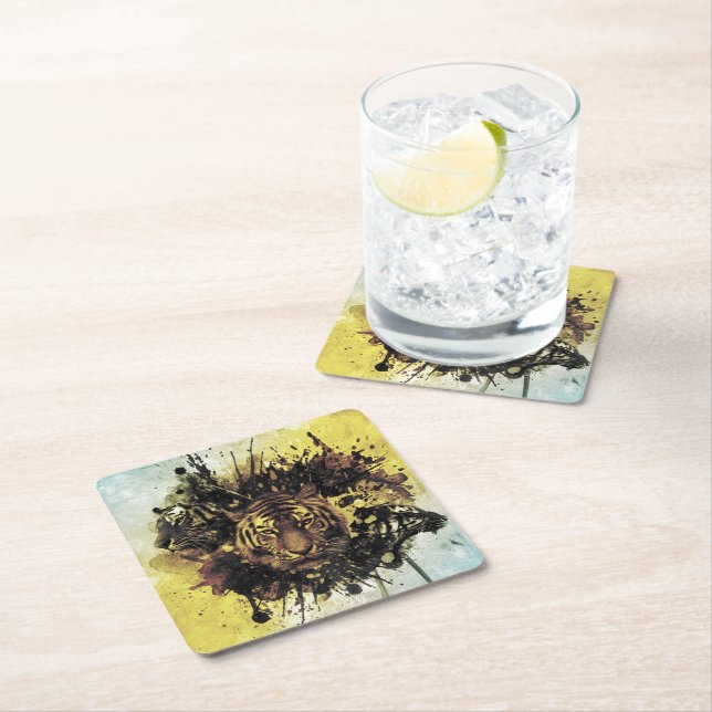 Posavasos Cuadrado De Papel cara de león (In situ)