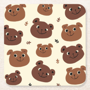 Posavasos Cuadrado De Papel Cara de oso divertida