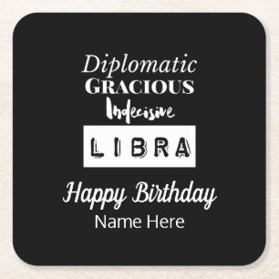 Posavasos Cuadrado De Papel Características del Divertido de Libra Zodiac Cump