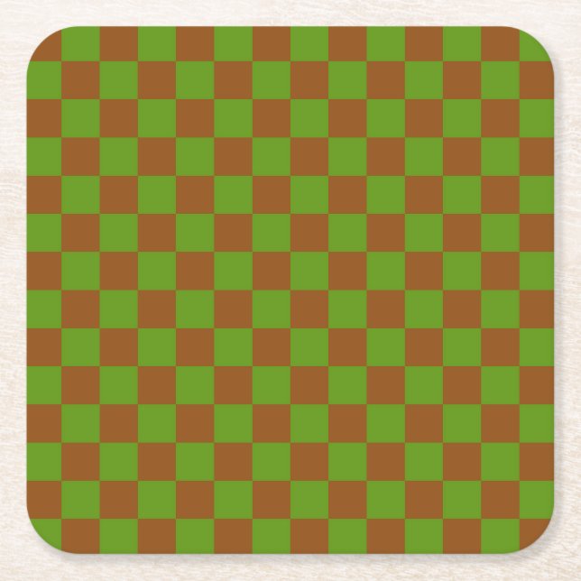 Posavasos Cuadrado De Papel Caramel apple checkered board pattern (Anverso)