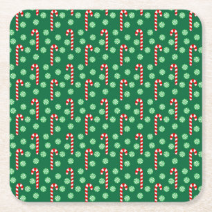 Posavasos Cuadrado De Papel Caramelos de Navidad Rojos y Verdes