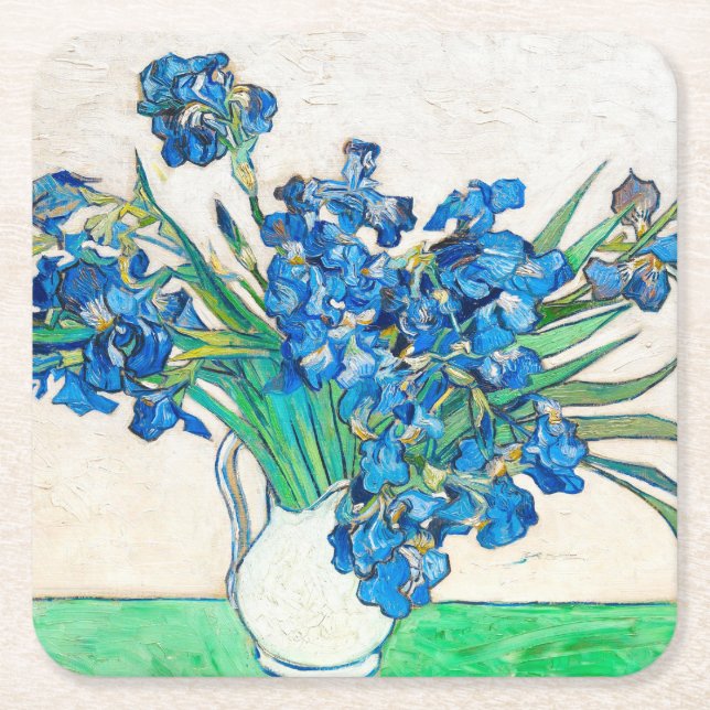Posavasos Cuadrado De Papel Caramelos de papel de Vincent van Gogh IRISES y RO (Anverso)