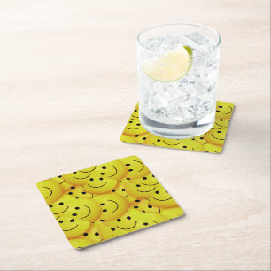 Posavasos Cuadrado De Papel Caras sonrientes. Amarillo,
