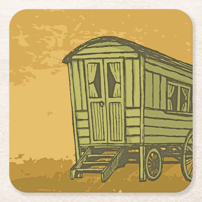 Posavasos Cuadrado De Papel caravana gitana (Anverso)
