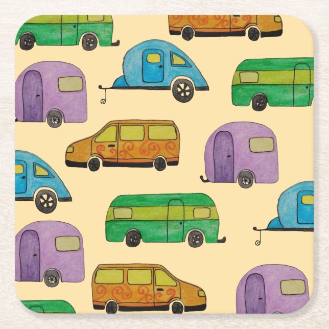 Posavasos Cuadrado De Papel Caravanas de camping (Anverso)