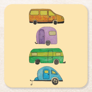 Posavasos Cuadrado De Papel Caravanas de camping