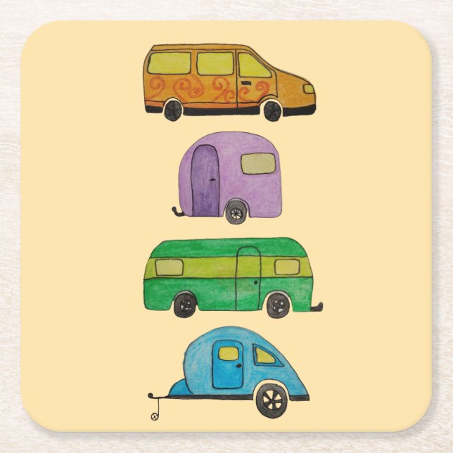 Posavasos Cuadrado De Papel Caravanas de camping (Anverso)