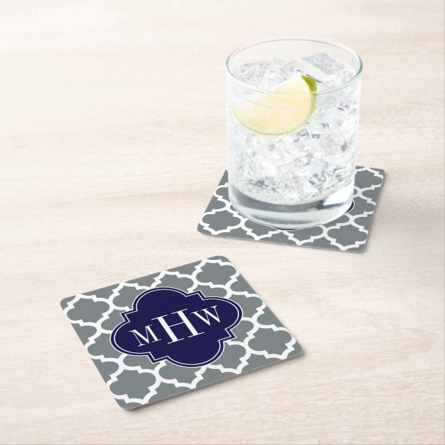 Posavasos Cuadrado De Papel Carbón blanco marroquí #5 Marina 3 Monograma inici (In situ)