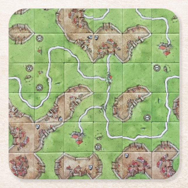 Posavasos Cuadrado De Papel Carcassonne Tile (Anverso)
