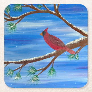 Posavasos Cuadrado De Papel Cardenal de invierno