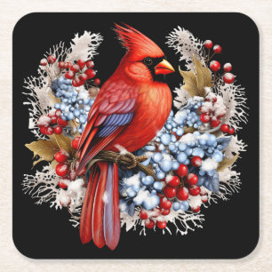 Posavasos Cuadrado De Papel Cardenal rojo de Winter Wonderland