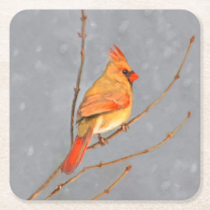 Posavasos Cuadrado De Papel Cardenal sobre pintura de bifurcaciones - Arte de 