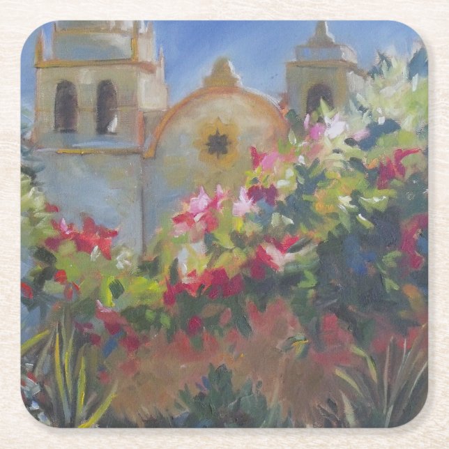 Posavasos Cuadrado De Papel Carmel Spanish Mission California Garden (Anverso)