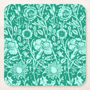 Posavasos Cuadrado De Papel Carnación modernista Damasco, turquesa