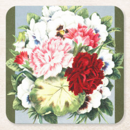 Posavasos Cuadrado De Papel Carnación vintage y tortitas pansy
