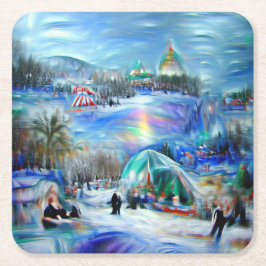 Posavasos Cuadrado De Papel Carnaval de invierno